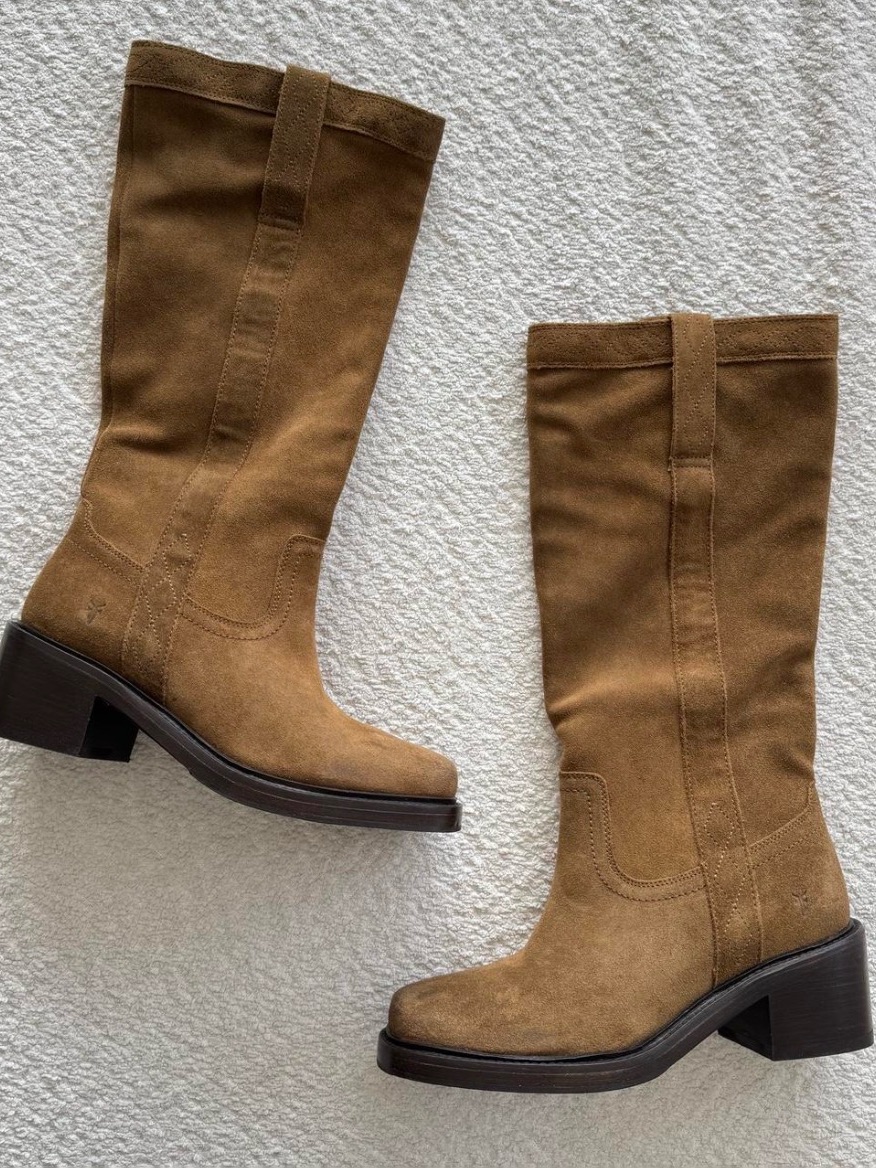 Frye Tan Suede Heeled Boots